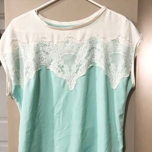 Mint lace appliqué blouse